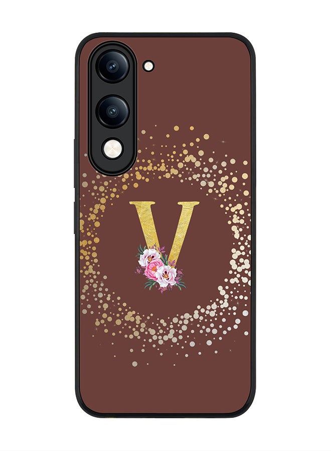 For vivo Y04 / Y29t 5G Case,Slim fit Camera Protection, Shockproof Thin Phone cover  - Custom Monogram Floral - V  (Brown )